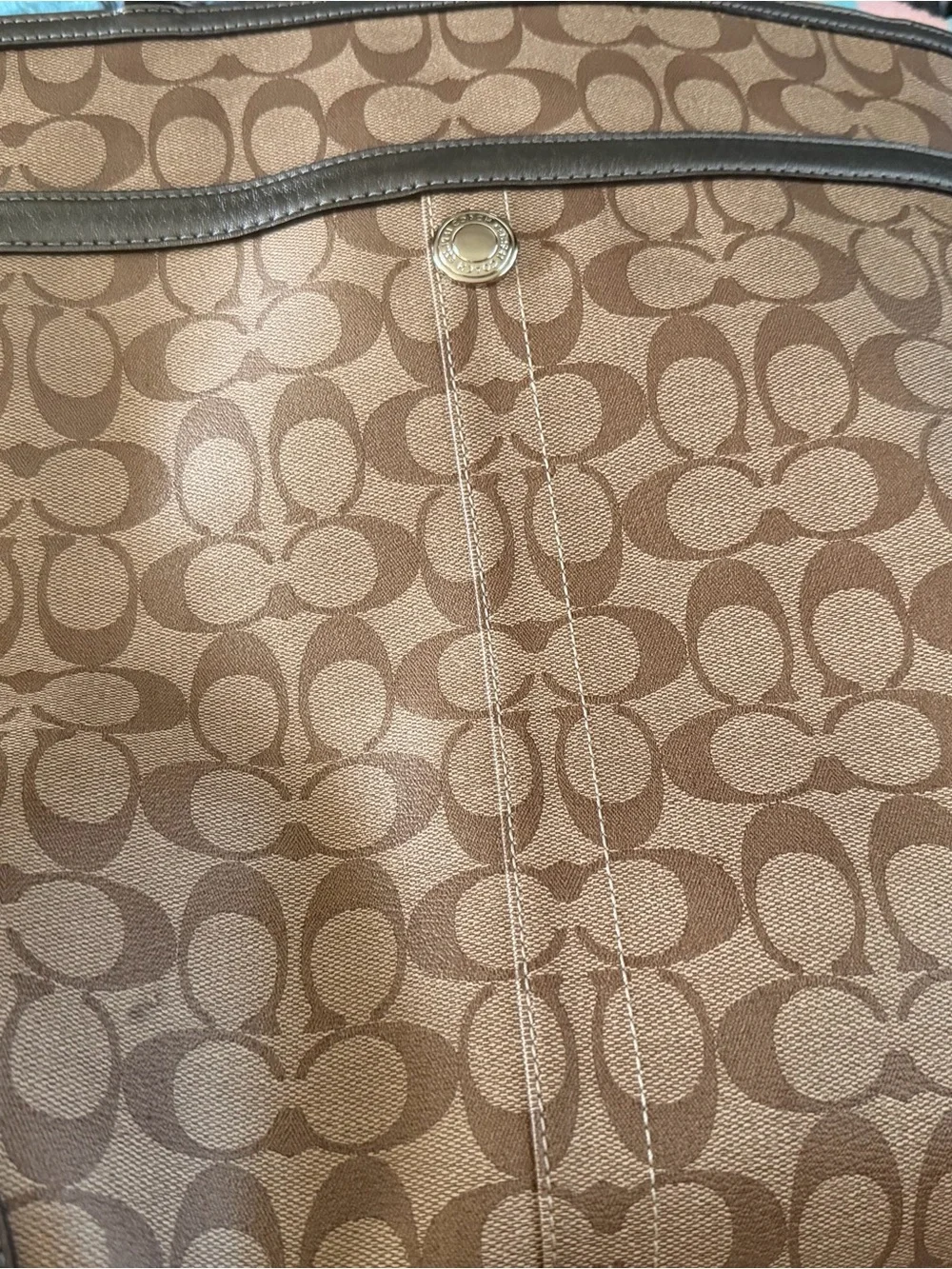 Coach Brown Khaki Signature Canvas Tote with Leather Trim